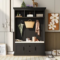 Streamdale Black Hall Tree with 3 Hooks and Bench