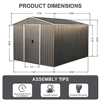 Streamdale 8x10FT Outdoor Metal Storage Shed Grey