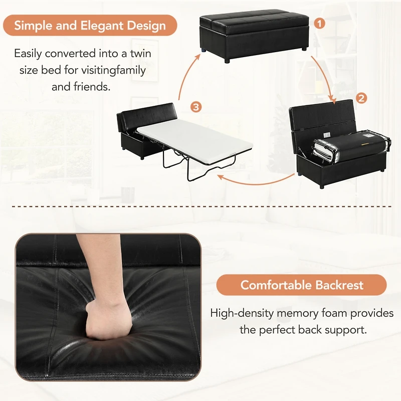 Simplie Fun Espresso Linen Folding Ottoman Sleeper Bed with 250 lbs Weight Capacity