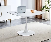 Streamdale 42.1" Mid-Century White Dining Table for 4-6, Round Mdf Top