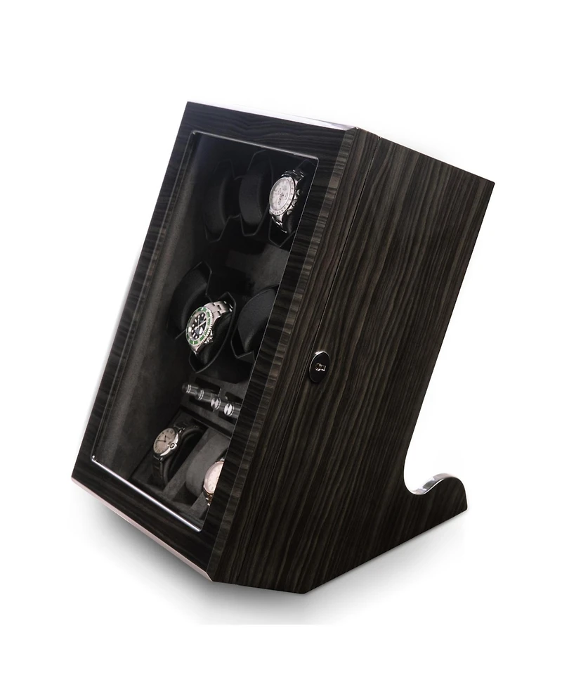 Bey-Berk Ash wood high lacquer eight watch winder and four watch storage case with glass top