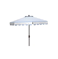 Safavieh Maui Single Scallop Striped 9Ft Crank Push Button Tilt Umbrella