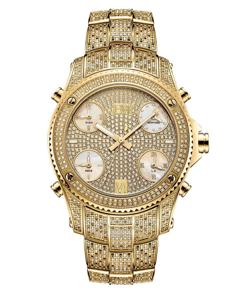 Jbw Men's Jet Setter Platinum Series Diamond (3 ct. t.w.) 18K Gold-Plated Stainless Steel Watch, 50Mm