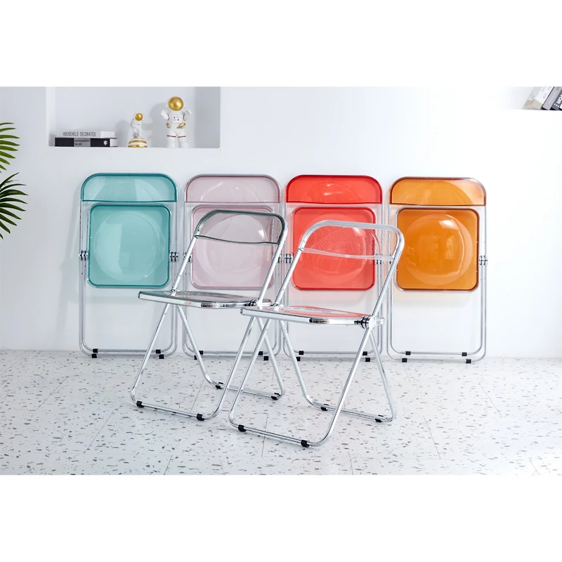 Simplie Fun Yellow Clear Transparent Folding Chair Chair Pc Plastic Living Room Seat