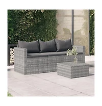 vidaXL 3-Seater Patio Sofa with Cushions Gray Poly Rattan