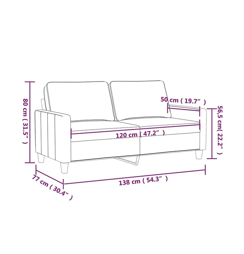 vidaXL 2-Seater Sofa Black 47.2" Fabric