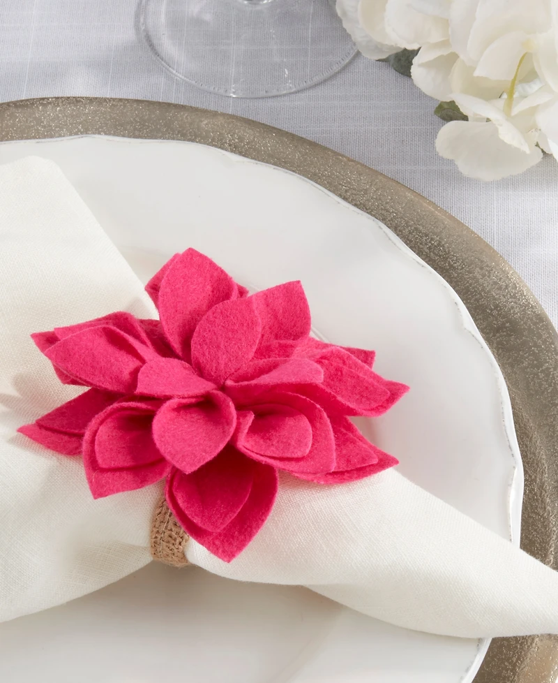 Saro Lifestyle Felt Blossom Napkin Ring, Set of 4