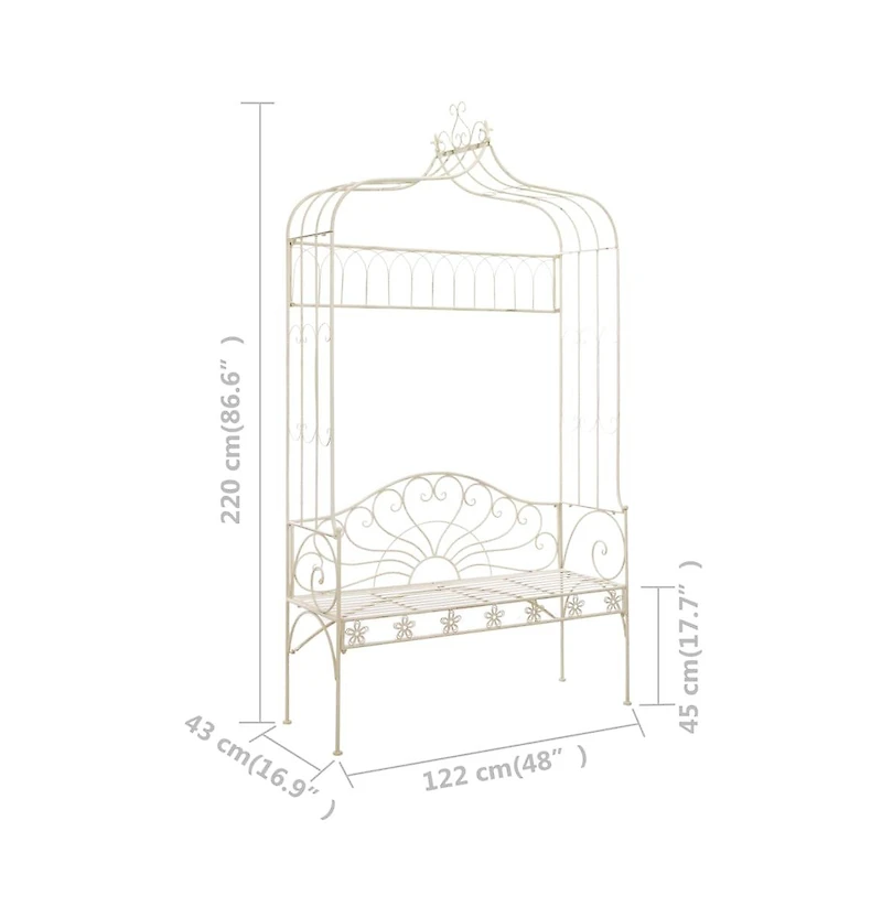 vidaXL Patio Bench 48" Iron Antique White