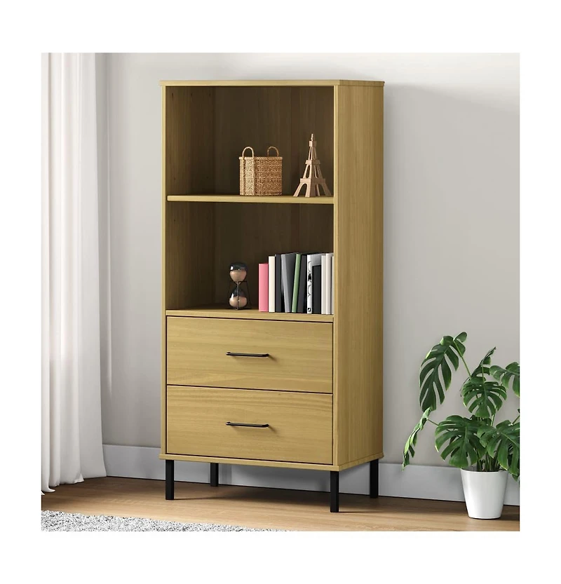 Bookcase with 2 Drawers Brown 23.6"x13.8"x50.6" Solid Wood Oslo