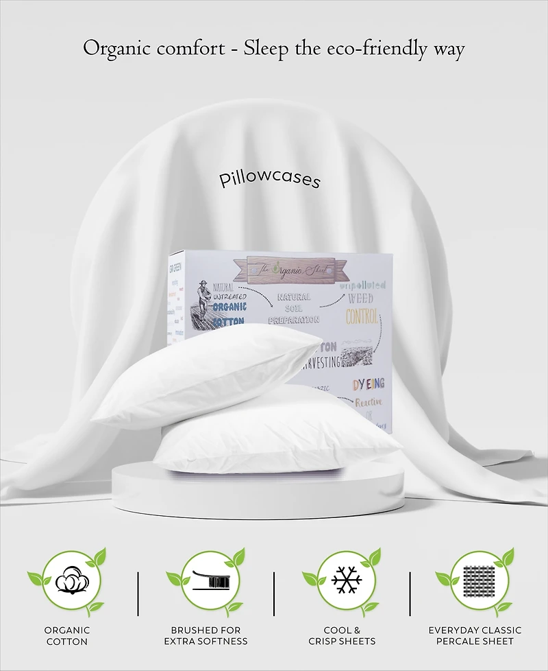 Purity Home 300 Thread Count Brushed Cotton Percale Pillowcase Pair, King