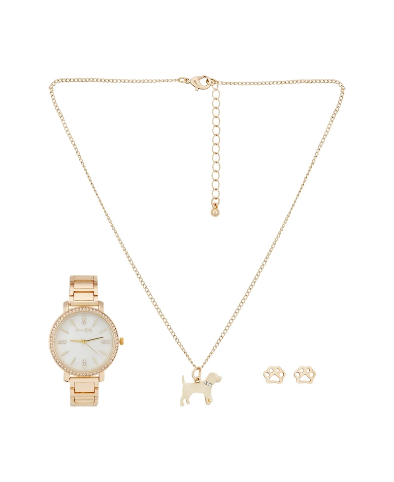 Jessica Carlyle Women's Gold-Tone Metal Alloy Bracelet Watch 38mm Gift Set