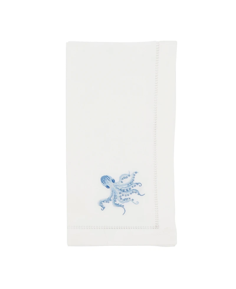 Saro Lifestyle Ocean Treasures Embroidered Octopus Napkin Set of 6, 20"x20"