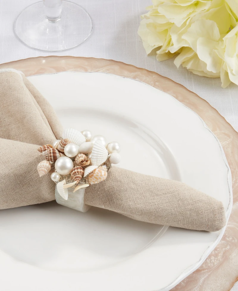 Saro Lifestyle Seashore Splendor Beaded Resin Napkin Ring Set of 4,