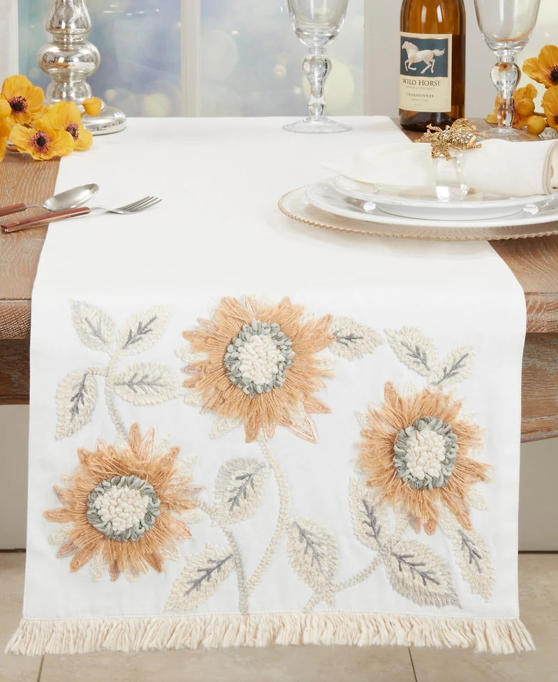 Saro Lifestyle Enchanting Sunflower Embroidered Table Runner, 16"x72"