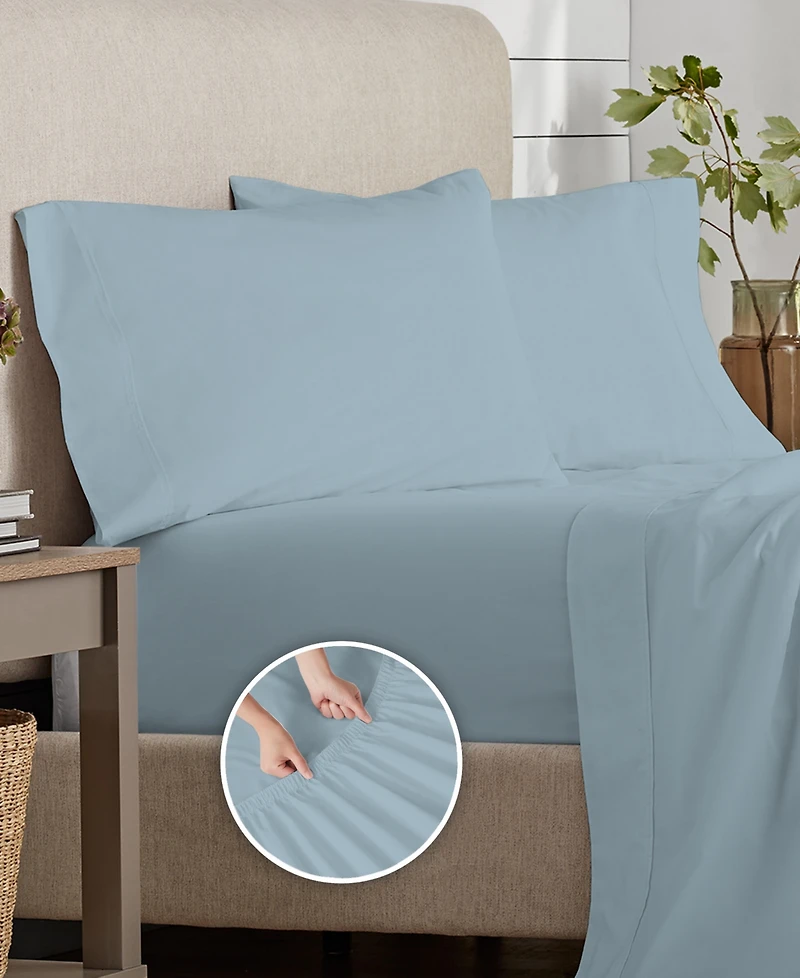 Purity Home 300 Thread Count Brushed Cotton Percale -Pc. Sheet Set