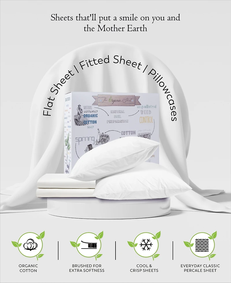 Purity Home 300 Thread Count Brushed Cotton Percale -Pc. Sheet Set
