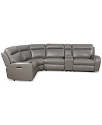 Closeout! Sheeler -Pc. Faux Leather Sectional with 3 Power Motion Chairs & 1 Console
