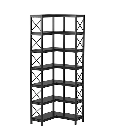 Tribesigns 7 Shelf Corner Bookcase, Industrial Large Corner Bookshelf