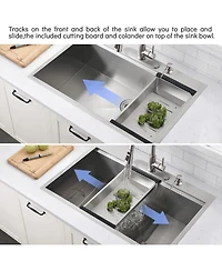 Streamdale Furniture Workstation 33-inch Drop-In 16 Gauge Kitchen Sink R10 Radius Stainless Steel Kitchen Sink Single Bowl with Integrated Ledge & Acc