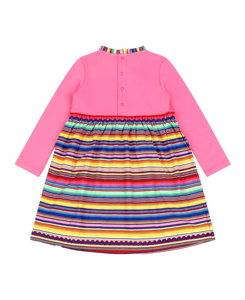 Mixed Up Clothing Girls Long Sleeve Ruffle Trim Dress - Fiesta Stripes