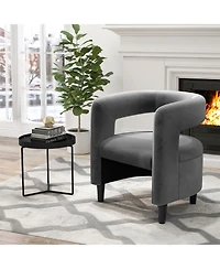 Costway Comfy Accent Armchair with Footrest Upholstered Velvet Barrel Chair & Ottoman Set