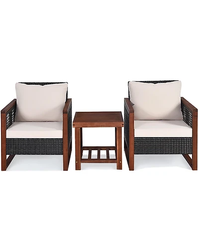 Gymax 3PCS Rattan Wicker Patio Conversation Set Outdoor Furniture Set w/ Cushion