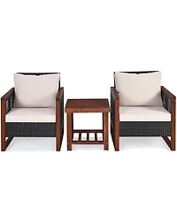 Gymax 3PCS Rattan Wicker Patio Conversation Set Outdoor Furniture Set w/ Cushion