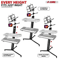 5 Core 2 Tier Column Keyboard Stand Riser Piano Holder Heavy Duty Aluminium Built Attached Adjustable Music & Mic Stands Height 51.2 Inch for 61 76 88