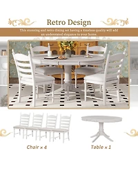 Simplie Fun 5-Piece Retro Functional Dining Table Set Wood Round Extendable Dining Table And 4