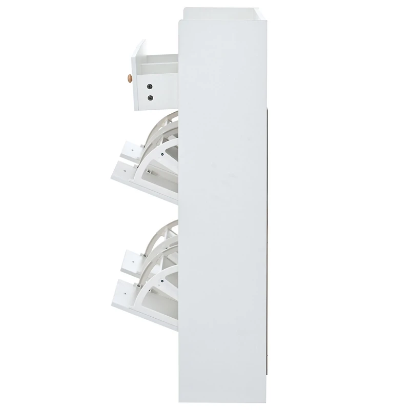 Streamdale 2-Tier Shoe Cabinet with 4 Flip Drawers, White