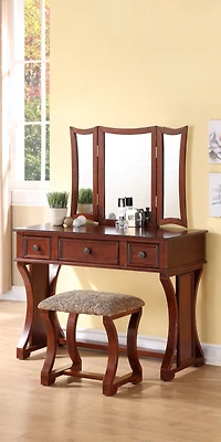 Streamdale Cherry Mdf Vanity Set with Mirror, Stool & Drawers