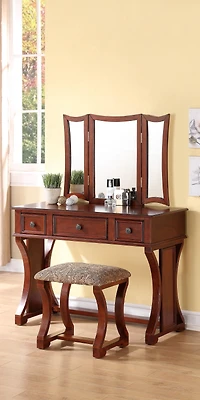 Streamdale Cherry Mdf Vanity Set with Mirror, Stool & Drawers