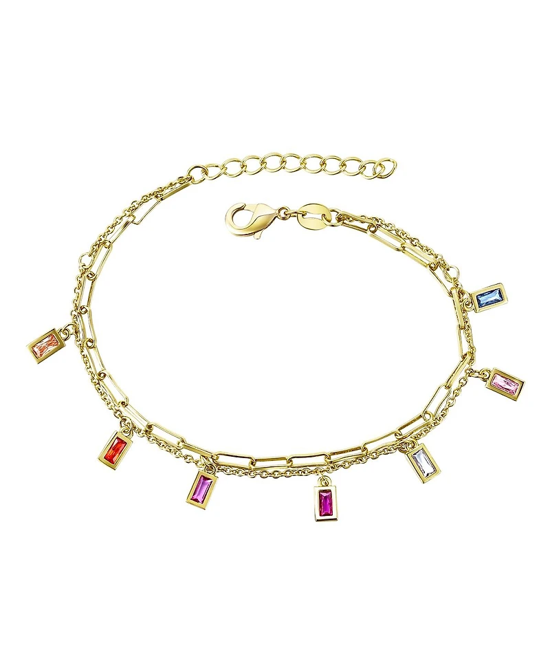 GiGiGirl 14k Gold Plated with Rainbow Multi-Color Cubic Zirconia Adjustable Birthstone Charm Bracelet