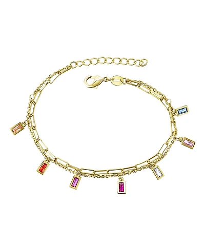 GiGiGirl 14k Gold Plated with Rainbow Multi-Color Cubic Zirconia Adjustable Birthstone Charm Bracelet