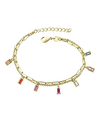 GiGiGirl 14k Gold Plated with Rainbow Multi-Color Cubic Zirconia Adjustable Birthstone Charm Bracelet