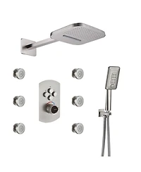 Mondawe Pressure Balanced 3 Functions 6 Sprays 22 Inch Wall Mounted Shower System with Body Jets and Rough-in Valve Brushed Nickel