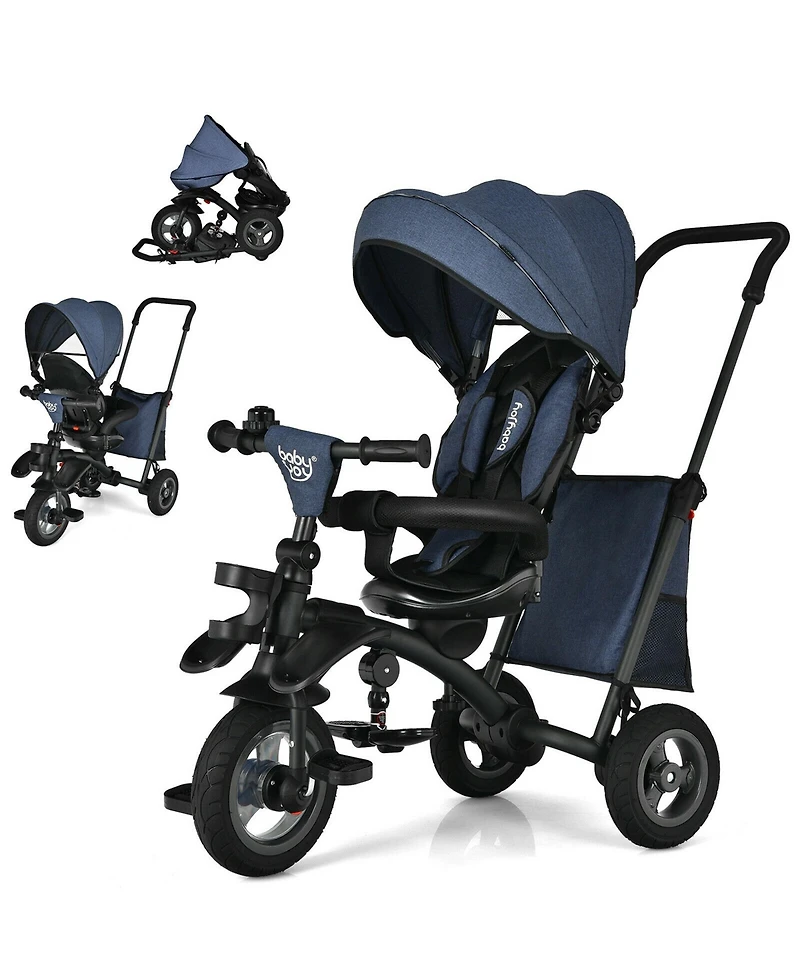 Costway 7-In-1 Kids Baby Tricycle Folding Steer Stroller w/ Rotatable Seat
