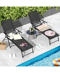 Costway 2 Piece Patio Folding Chaise Lounge Chairs with 6-Level Backrest Reclining
