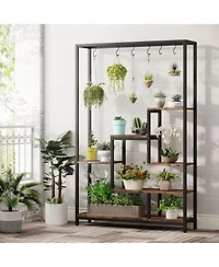 Tribesigns 5-Tier Tall Indoor Plant Stand, 70.9 inches Large Metal Plant Shelf with 6 Pcs Hanging Hooks, Multi-Purpose Flower Bonsai Pots Display Rack