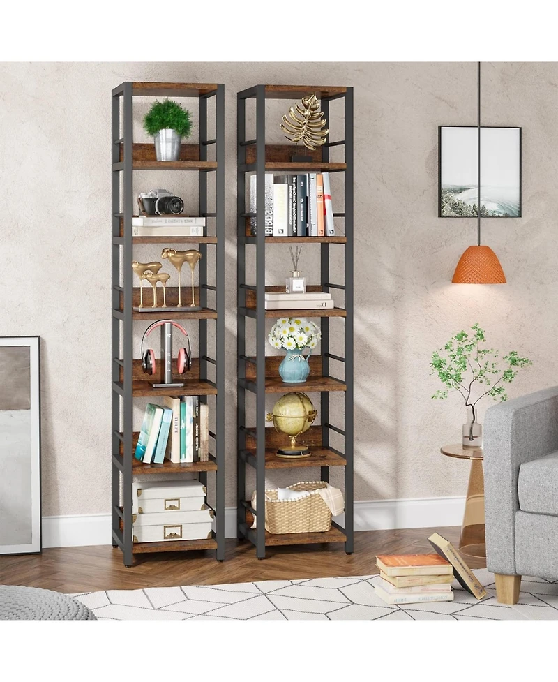 Tribesigns 6-Tier Corner Shelf, 75 Inch Tall Narrow Bookshelf Storage Rack, Etagere Shelves Display Stand for Small Spaces, Rustic Open Bookcase Squar