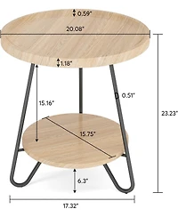 Tribesigns Round Side Table, 2-Tier End Table with Metal Legs, Modern Industrial Beside Table, Small Accent Table Snack Table for Living Room