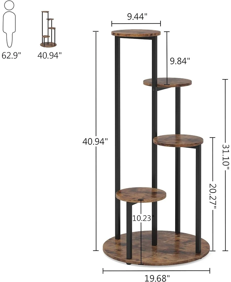 Tribesigns Corner Plant Stand Indoor, 4-Tier Tall Plant Shelf Holders for Multiple Potted Plants, Wood Flower Pot Stands with Metal Frame for Balcony