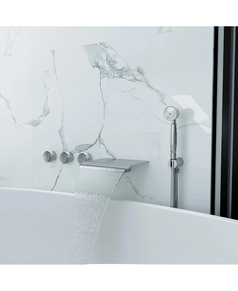 Mondawe 3-Handle Waterfall Wide-Spray High Pressure Tub and Shower Faucet in Matte Black With Valve