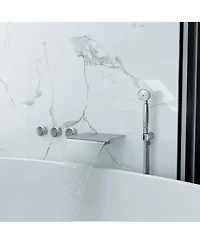 Mondawe 3-Handle Waterfall Wide-Spray High Pressure Tub and Shower Faucet in Matte Black With Valve