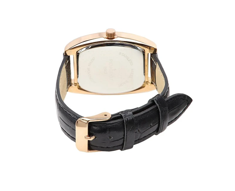 Peugeot Men's Vintage 49mm x 38mm Rose Gold Tonneau Shaped Watch with Black Leather Band