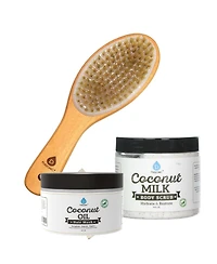 Pursonic Bath Body Brush With Lotus Wooden Handle & Coconut Care Bundle