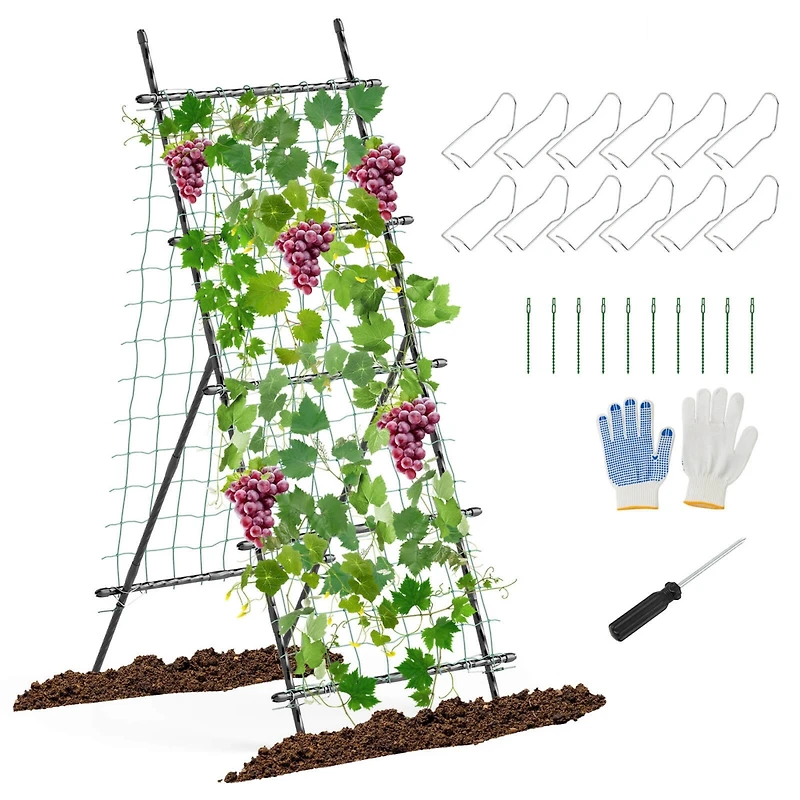 74" Garden Cucumber Trellis for Plant Climbing with Pe-Coated Frame, Trellis Net
