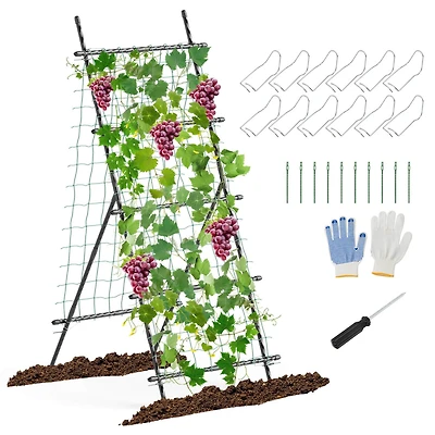 74" Garden Cucumber Trellis for Plant Climbing with Pe-Coated Frame, Trellis Net