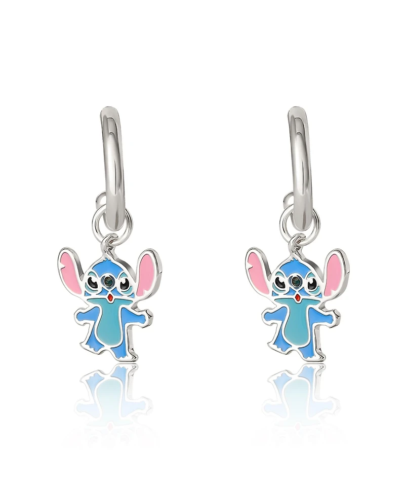 Disney Lilo and Stitch Silver Plated Stitch Drop Hoop Earrings