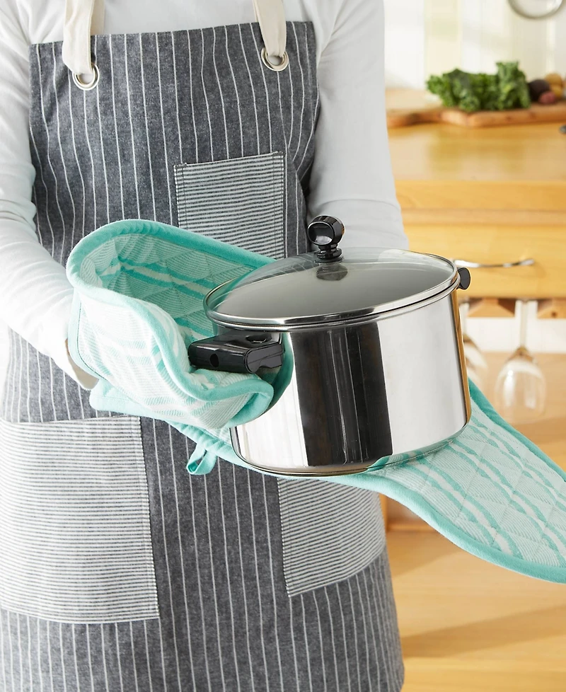 Design Imports Double Strip Chef Kitchen Cooking Baking Collection, Double Oven Mitt, 35x7.5